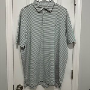 Vineyard Vines Men's Polo - Dark Green and White Stripes